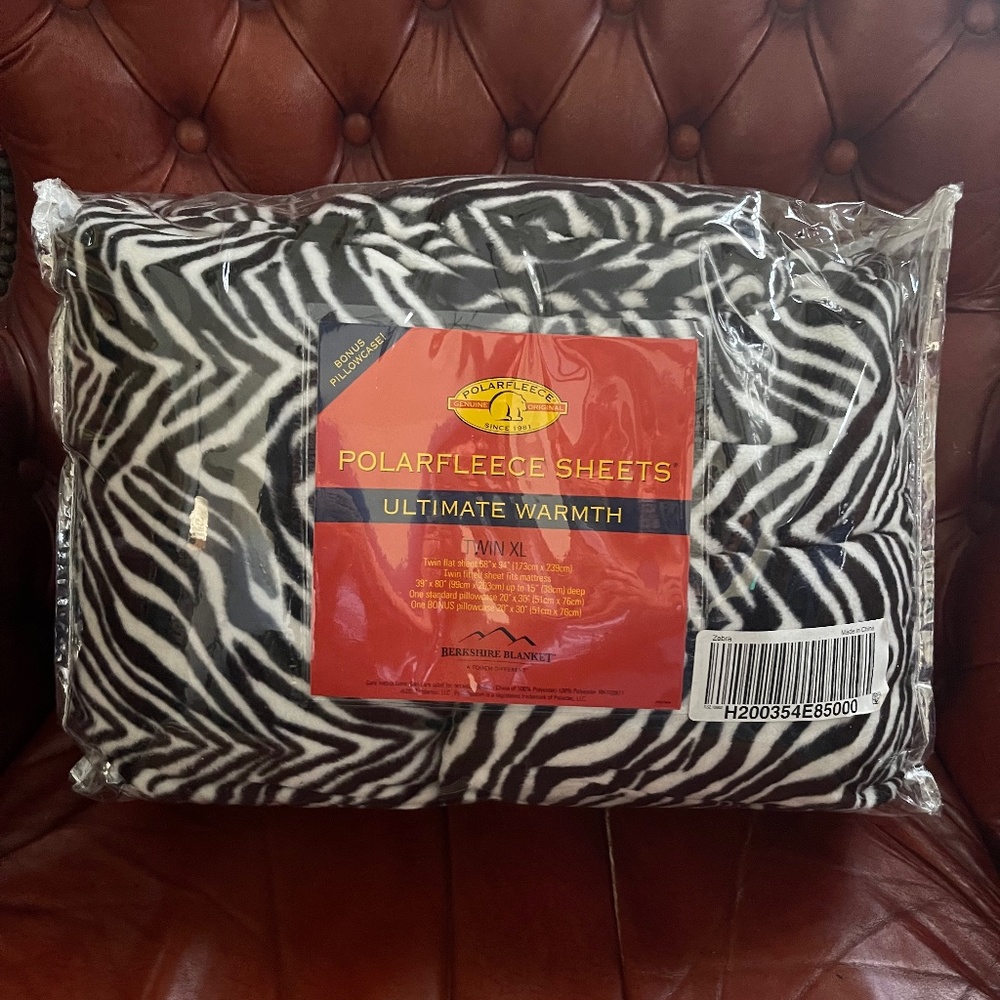 POLARFLEECE Sheets Set Zebra Animal Print - Twin NWT in Packaging